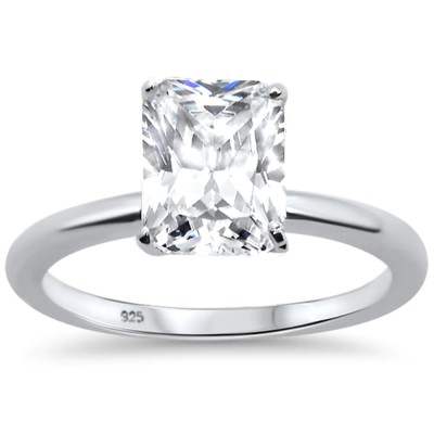 2.50ct 9x7mm Radiant Cut Cubic Zirconia .925 Sterling Silver Solitaire Engagement Ring Sizes 4-9