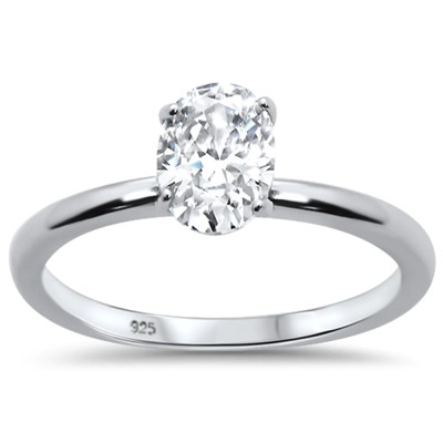 1.50ct 8x6mm Oval Cubic Zirconia .925 Sterling Silver Solitaire Engagement Ring Sizes 4-9