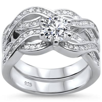 Round Infinity Twisted Band Engagement .925 Sterling Silver Ring Set Sizes 6-8