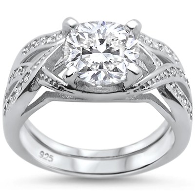 Round Infinity Twisted Band Engagement .925 Sterling Silver Ring Set Sizes 6-7