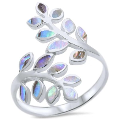 Abalone Friendship Olive Branch Tree Leaf .925 Sterling Silver Ring Sizes 5-11