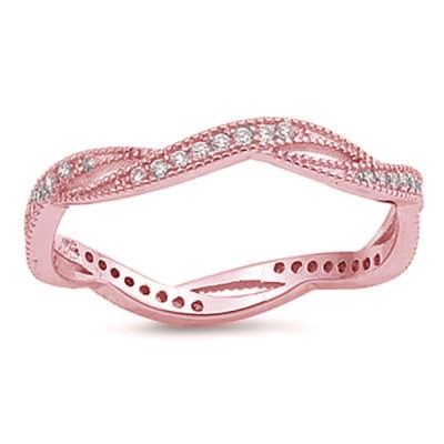 Rose Gold Plated Micro Pave Cubic Zirconia Infinity Style .925 Sterling Silver Ring Sizes 5-10