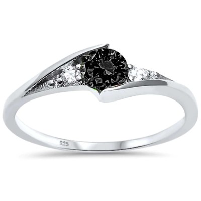 New Round Black Onyx Solitaire Fashion .925 Sterling Silver Ring Sizes 3-9