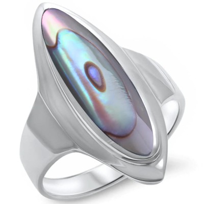 Marquise Abalone Inlay .925 Sterling Silver Ring Sizes 5-10