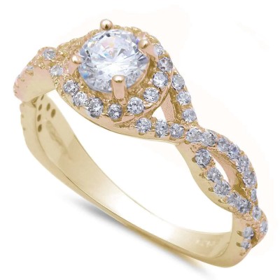 Yellow Gold Solitaire Twisted Band Infinity .925 Sterling Silver Ring Sizes 5-10