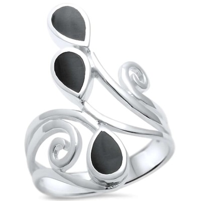 Black Onyx Wrap Around Spiral .925 Sterling Silver Ring Sizes 5-13