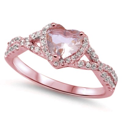 Rose Gold Plated Morganite Heart Infinity .925 Sterling Silver Ring Sizes 5-10