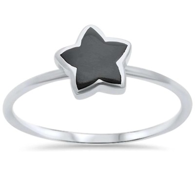 Black Onyx Starfish .925 Sterling Silver Ring Sizes 5-10