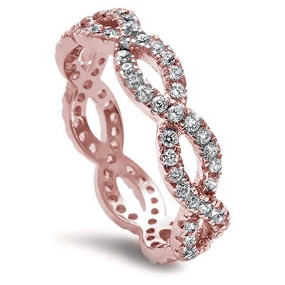 Rose Gold Plated Beautiful Cz Eternity Infinity .925 Sterling Silver Ring Sizes 5-6,8