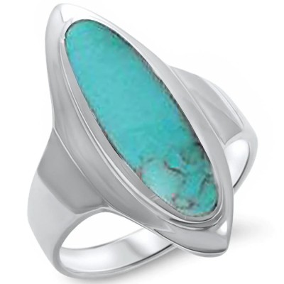 Marquise Turquoise Inlay .925 Sterling Silver Ring Sizes 5