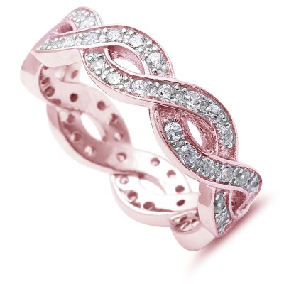 Rose Gold Plated Cz Infinity Design .925 Sterling Silver Ring Sizes 4-5,9-12