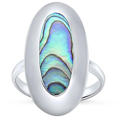 Oval Shape Abalone Shell .925 Sterling Silver Ring Sizes 5-10