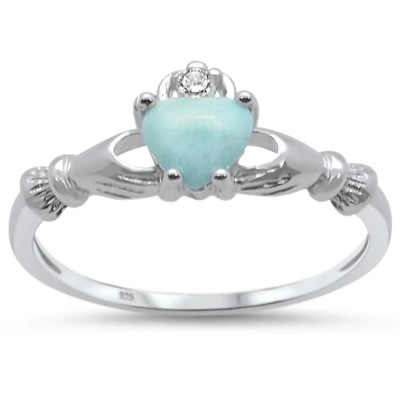 Natural Larimar Claddagh .925 Sterling Silver Ring Sizes 5-10