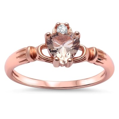 Morganite & Cz Irish Claddagh .925 Sterling Silver Ring Sizes 4-11