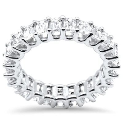 3.63ct G SI 18K White Gold Emerald Cut Diamond Eternity Ring Size 6.5