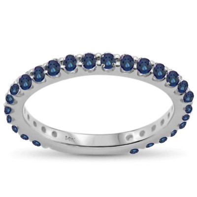 .80ct 14K White Gold Natural Blue Sapphire Gemstones Eternity Style Band Ring Size 6.5