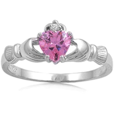 Pink Topaz Heart Claddagh Ring .925 Sterling Silver Sizes 3-12