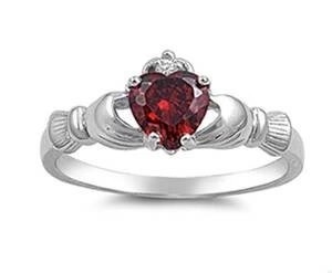Garnet Claddagh Ring .925 Sterling Silver Sizes 3-12
