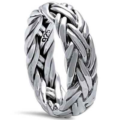 Men's Plain Braided Band .925 Sterling Silver Ring Sizes 5-13