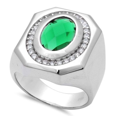 Men's Green Emerald .925 Sterling Silver Ring Sizes 7-8