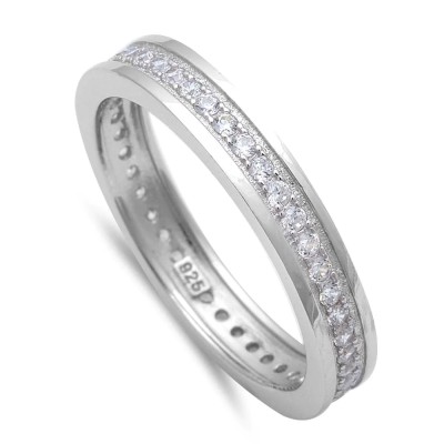 Men's Cubic Zirconia Eternity Wedding Engagement Band .925 Sterling Silver Ring Sizes 5-6