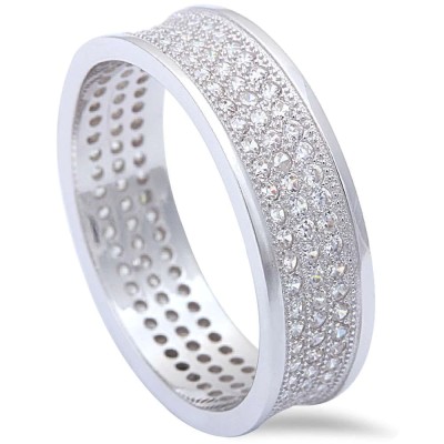 Men's Women's 2CT Micro Pave Cz Wedding Engagement Band .925 Sterling Silver Ring Sizes 11