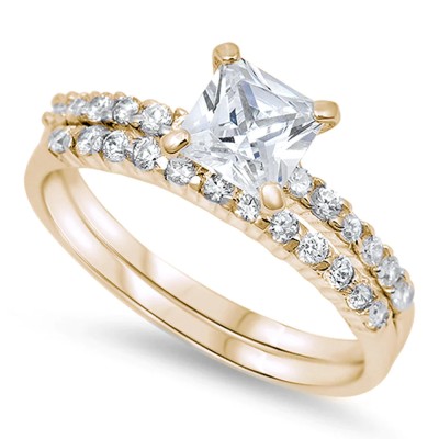 Yellow Gold Plated Cushion Cut Round Solitaire Wedding Set .925 Sterling Silver Sizes 5-10