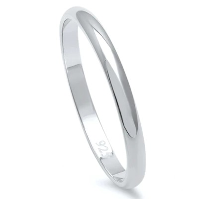 2MM SOLID ROUND PLAIN .925 STERLING SILVER WEDDING BAND SIZES 2-13