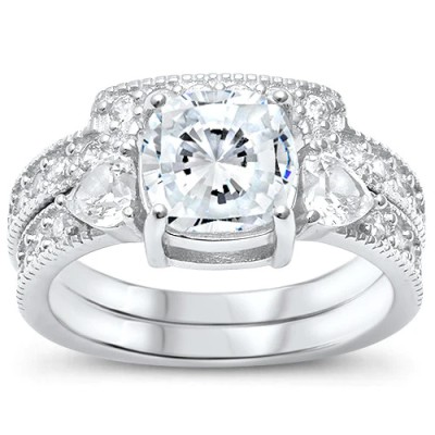 Solitaire Wedding Set Square CZ .925 Sterling Silver Ring Sizes 5-10