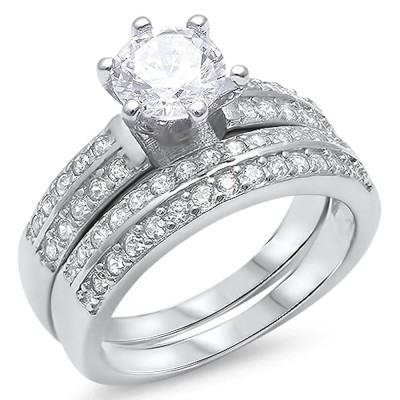 1.50Ct White Cz Heavy Bridal Set .925 Sterling Silver Ring Sizes 5-11