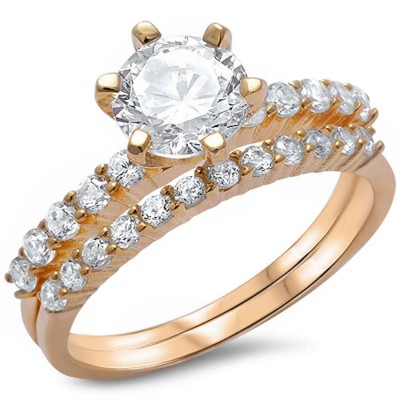 2ct Round Cz Solitaire Yellow Gold Plated Wedding Set .925 Sterling Silver Sizes 4-12