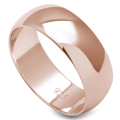 7MM SOLID ROSE GOLD PLATED ROUND PLAIN .925 STERLING SILVER WEDDING BAND SIZES 5-13
