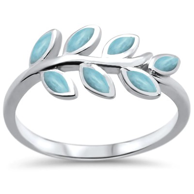 Natural Larimar Olive Branch Leaf Design .925 Sterling Silver Ring Sizes 5-10