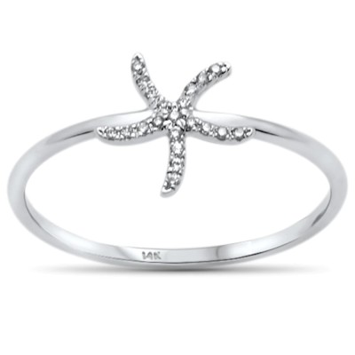 .04ct 14KT White Gold Trendy Starfish Diamond Ring Size 6.5