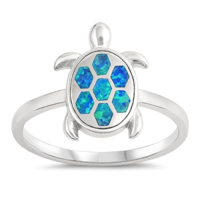 Blue Opal Turtle .925 Sterling Silver Ring Sizes 6
