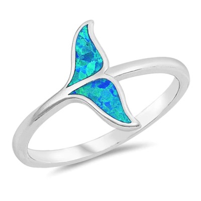 Blue Opal Whale Tail .925 Sterling Silver Ring Sizes 5-10