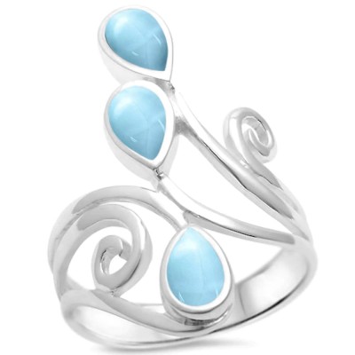 Natural Larimar Wrap Around Spiral .925 Sterling Silver Ring Sizes 6-9