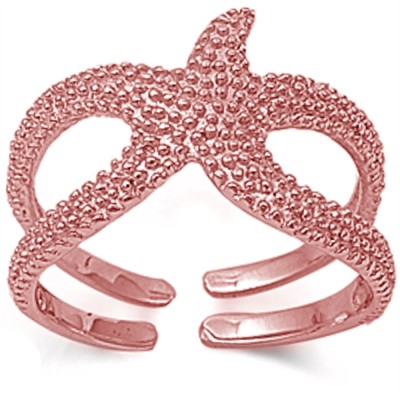 Rose Gold Plated Solid Starfish .925 Sterling Silver Ring Sizes 5-11