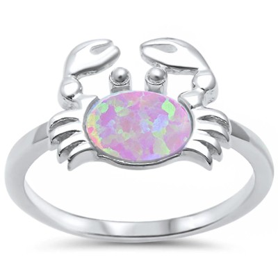 Pink Opal Crab .925 Sterling Silver Ring Sizes 7, 9