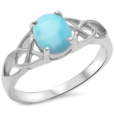 Natural Larimar Cetlic Design .925 Sterling Silver Ring Sizes 5-10
