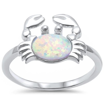 White Opal Crab .925 Sterling Silver Ring Sizes 7-8, 10