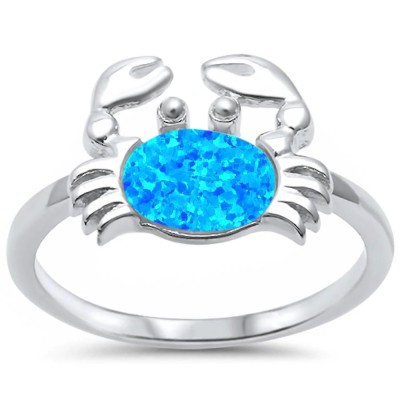 Blue Fire Opal Crab .925 Sterling Silver Ring Sizes 5-10