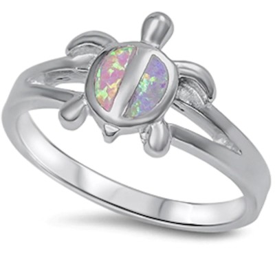 Pink Opal Turtle .925 Sterling Silver Ring Sizes 5-10
