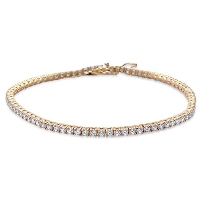 2.5MM ROUND 4 Prong Tennis Yellow Gold Plated Cubic Zirconia .925 Sterling Silver Bracelet 7.25"