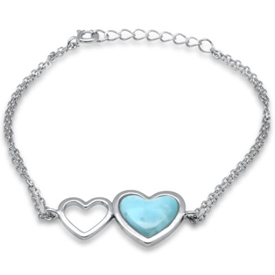 Heart Shape Natural Larimar .925 Sterling Silver Bracelet