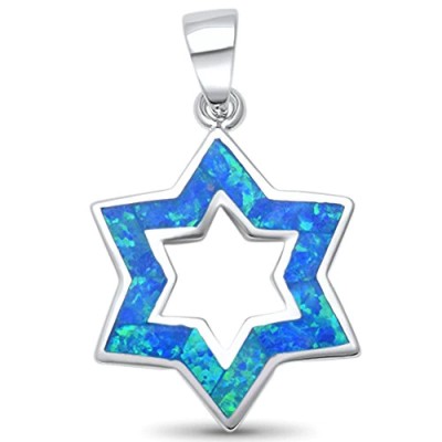 Lab Created Blue Opal Star .925 Sterling Silver Pendant