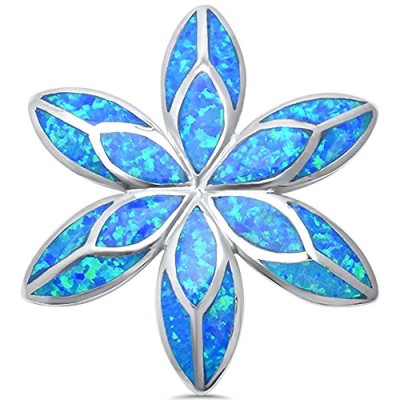 Sterling Silver Lab Created Opal Flower Shape Slide Pendant