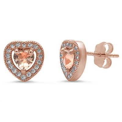 Rose Gold Plated Morganite & Pave Cubic Zirconia .925 Sterling Silver Earrings
