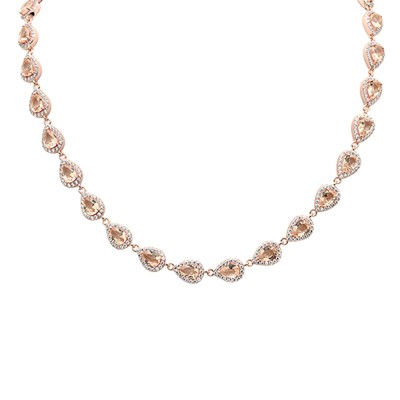 Rose Gold Plated Morganite & Cubic Zirconia .925 Sterling Silver Necklace 16"+2"Ext