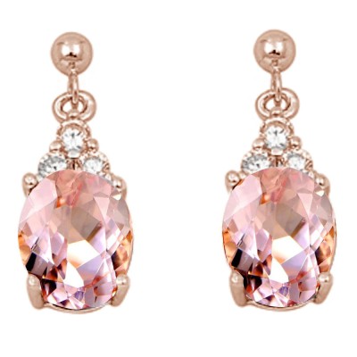 Rose Gold Plated Oval Morganite & Cubic Zirconia .925 Sterling Silver Earrings